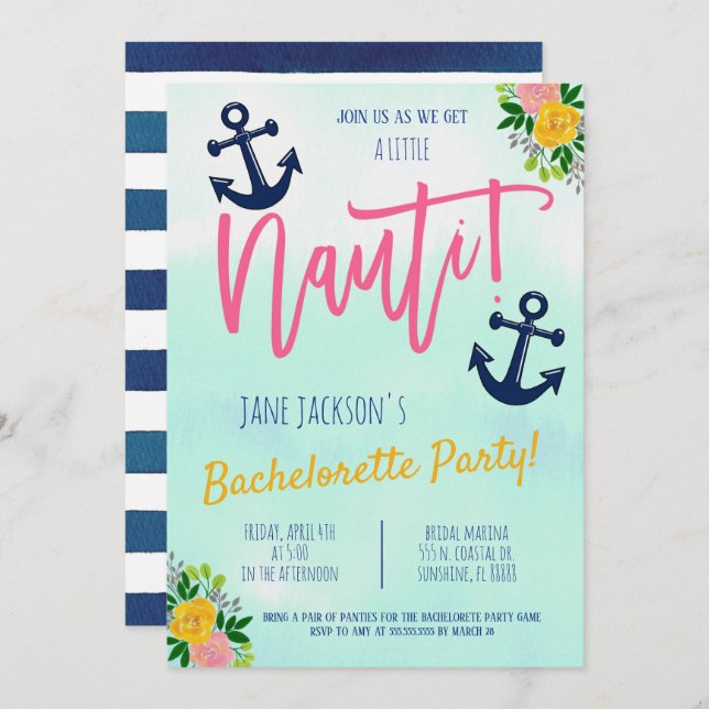 Nautical Bachelorette Party Invite (Front/Back)