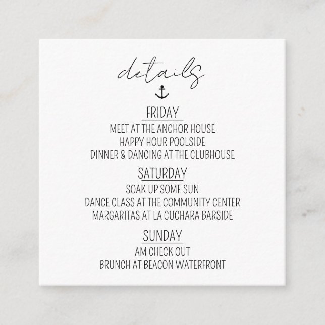 Nautical Bachelorette Weekend Enclosure Card (Front)