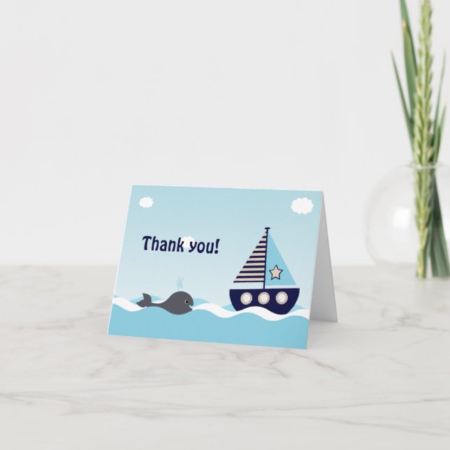 Nautical Bateau à voile Baby Boy Baby shower Merci (Devant)