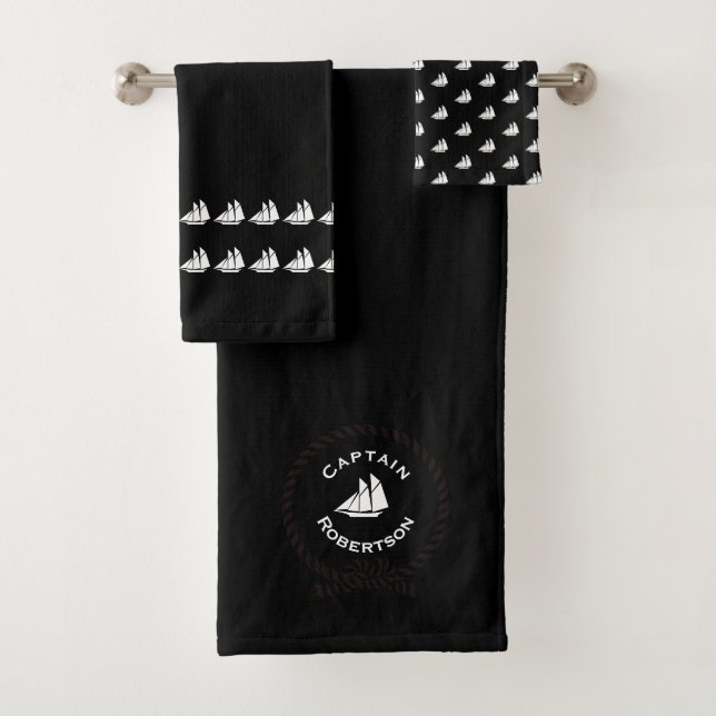 Nautical bath custom name Captain Sailboat Bath To Towel Set (Insitu)