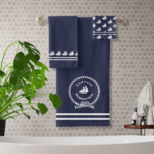 Nautical bath custom name Captain Sailboat Bath To Towel Set (Creator Uploaded)