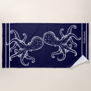  Nautical Bathroom Ocean Navy Blue Octopus Bath  Beach Towel