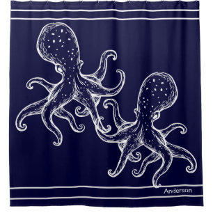  Nautical Bathroom Ocean Navy Blue Octopus Bath  S
