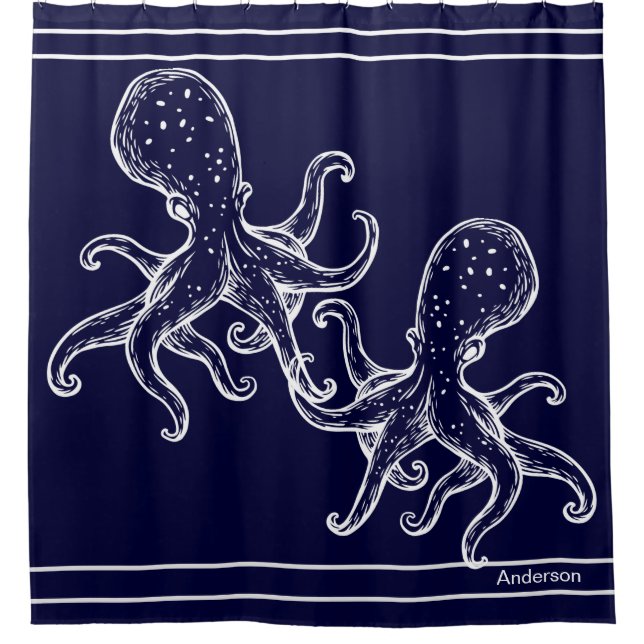  Nautical Bathroom Ocean Navy Blue Octopus Bath  S (Front)