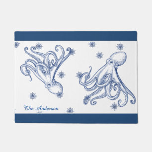 Nautical Bathroom Ocean Navy Blue Octopus Doormat