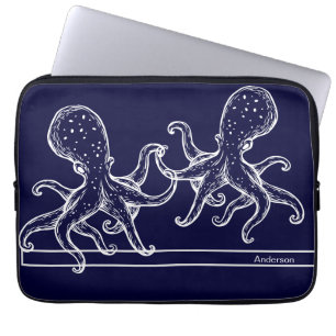Nautical Bathroom Ocean Navy Blue Octopus Laptop Sleeve