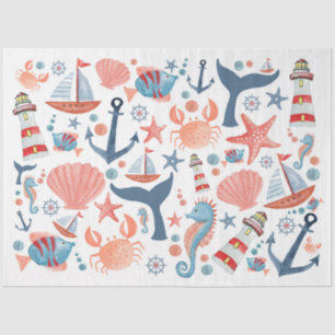 Nautical Beach Anchor Sea Shells Sailboat Tissue Paper