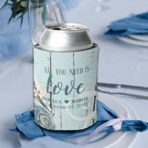 nautical beach aqua blue seashell starfish wedding can cooler