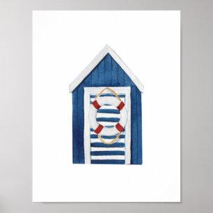 Nautical Beach Blue Beach Hut Holiday Nursery Poster