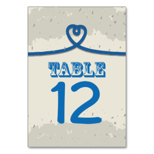 Nautical Beach Blue Heart Knot Table Number