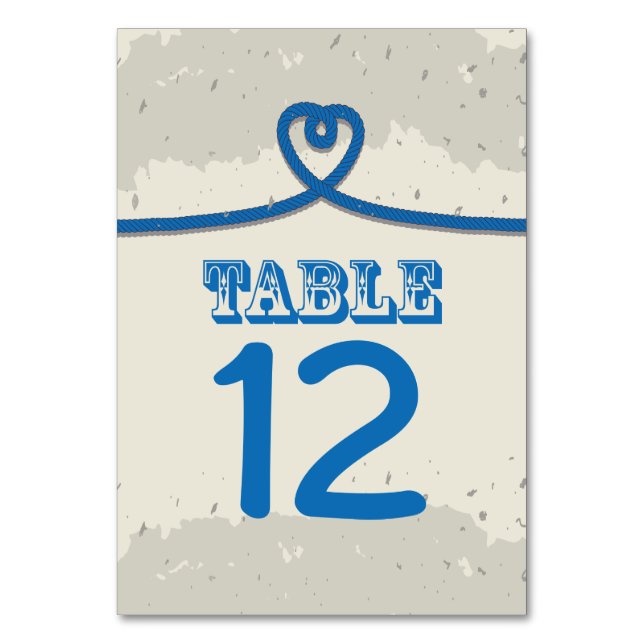Nautical Beach Blue Heart Knot  Table Number (Front)