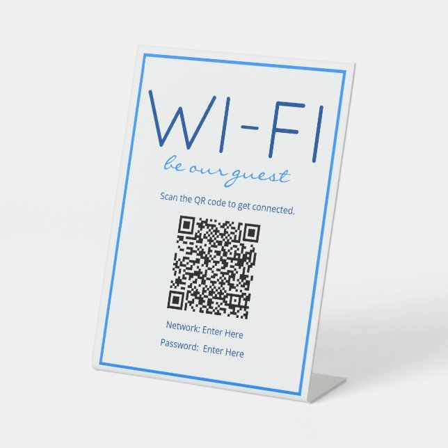 Nautical Beach Blue Wi-Fi QR Code Guest Table Sign (Front)