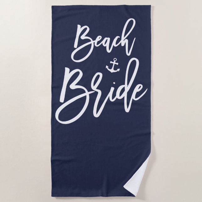 Nautical Beach Bride Towel With Anchor Navy Blue (Front)