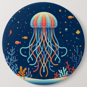 nautical/beach/coastal jellyfish 6 inch round button