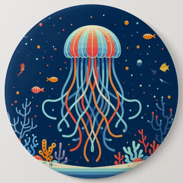nautical/beach/coastal jellyfish 6 inch round button (Front)