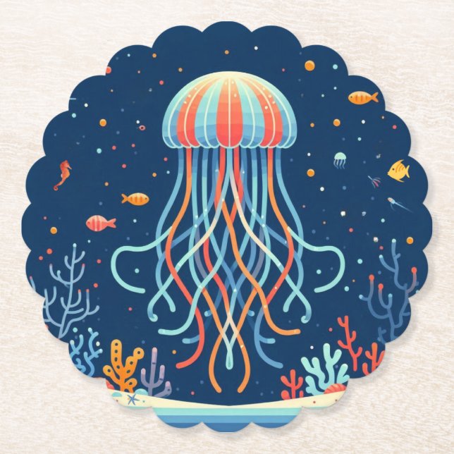 nautical/beach/coastal jellyfish paper coaster (Front)