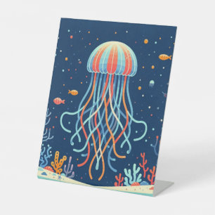 nautical/beach/coastal jellyfish pedestal sign