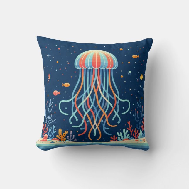 nautical/beach/coastal jellyfish throw pillow (Front)