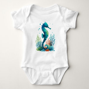 nautical/beach/coastal seahorse art baby bodysuit