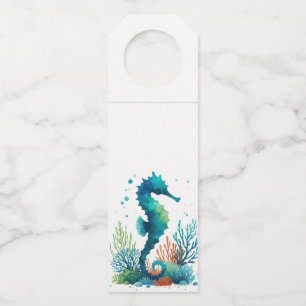 nautical/beach/coastal seahorse art bottle tag