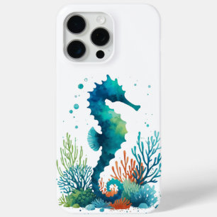 nautical/beach/coastal seahorse art iPhone 15 pro max case