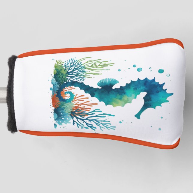 nautical/beach/coastal seahorse art golf head cover (Front)