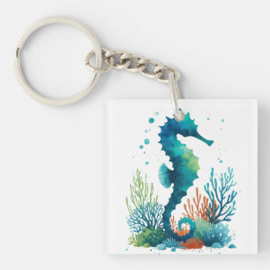 nautical/beach/coastal seahorse art keychain