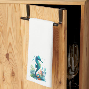 nautical/beach/coastal seahorse art kitchen towel