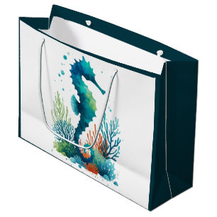 nautical/beach/coastal seahorse art large gift bag