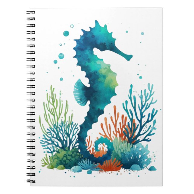 nautical/beach/coastal seahorse art notebook (Front)