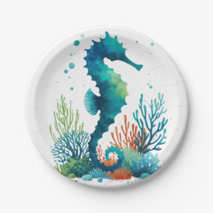 nautical/beach/coastal seahorse art paper plate