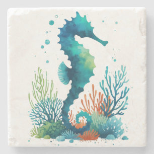 nautical/beach/coastal seahorse art stone coaster