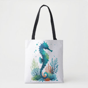 nautical/beach/coastal seahorse art tote bag