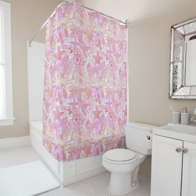 Nautical Beach Collage Hot Pink ID840 (In Situ)