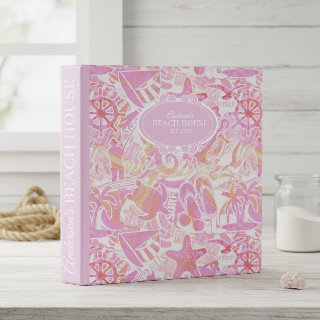 Nautical Beach Collage Hot Pink ID840 Binder (Creator Uploaded)