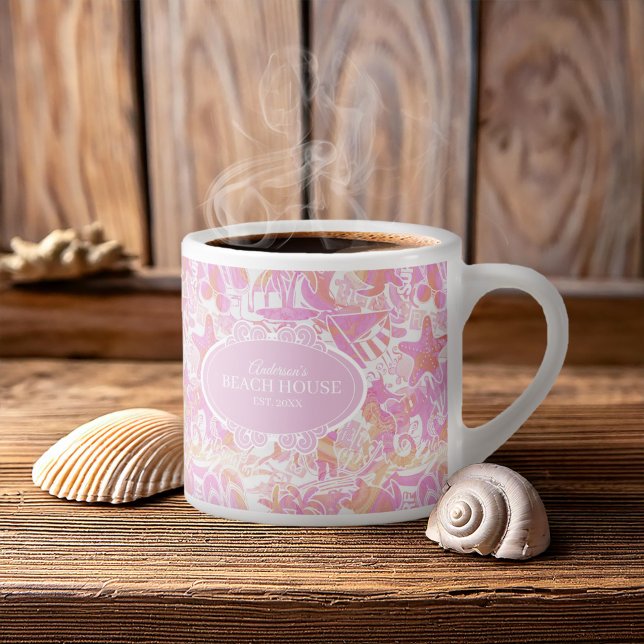 Nautical Beach Collage Hot Pink ID840 Espresso Cup (Creator Uploaded)