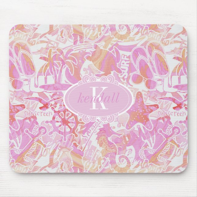 Nautical Beach Collage Hot Pink ID840 Mouse Pad (Front)