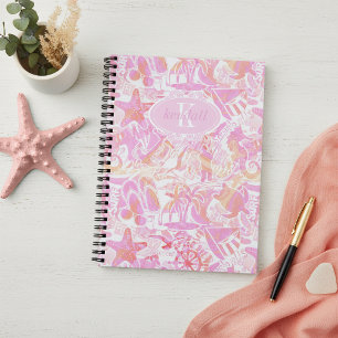 Nautical Beach Collage Hot Pink ID840 Notebook