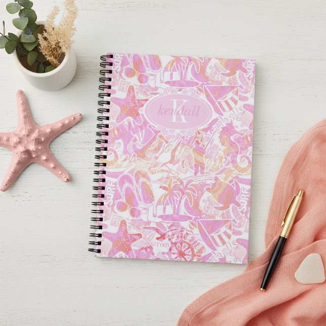Nautical Beach Collage Hot Pink ID840 Notebook (Creator Uploaded)