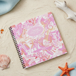 Nautical Beach Collage Hot Pink ID840 Notebook