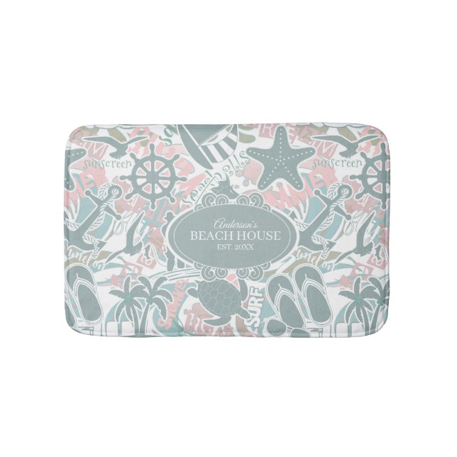 Nautical Beach Collage Sage ID840 Bath Mat (Front)
