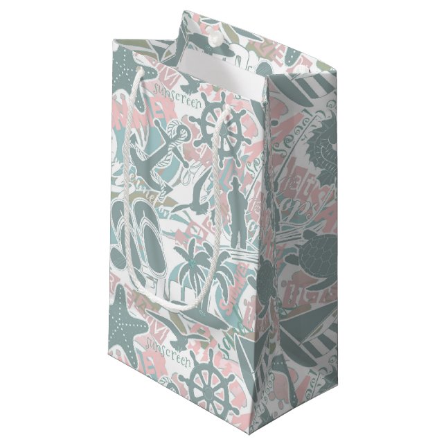 Nautical Beach Collage Sage ID840 Small Gift Bag (Front Angled)