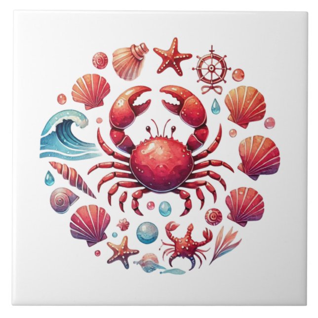 Nautical beach crab lovers tile (Front)