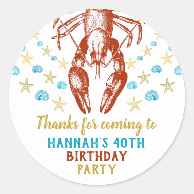 Nautical Beach Crayfish Birthday Party Thank You Classic Round Sticker (Front)