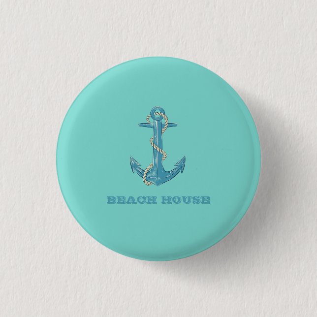 Nautical Beach House,Anchor,Rope,Mint Green  1 Inch Round Button (Front)