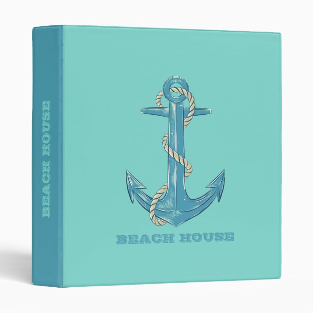 Nautical Beach House,Anchor,Rope,Mint Green   Binder (Front/Spine)