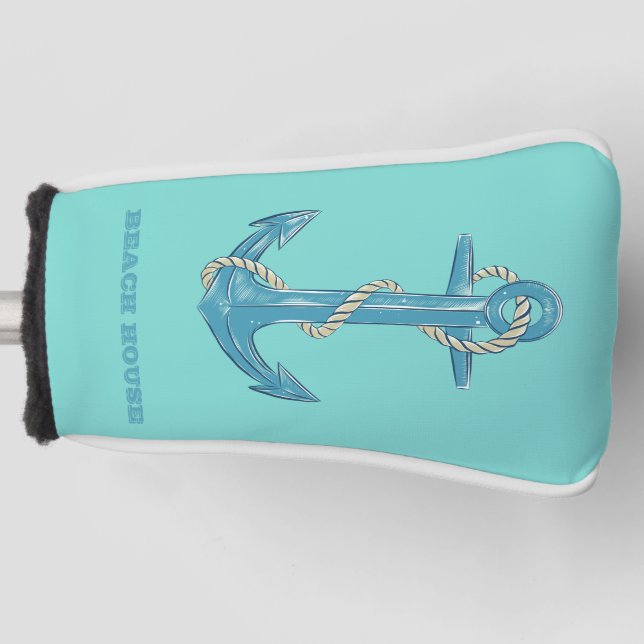 Nautical Beach House,Anchor,Rope,Mint Green   Golf Head Cover (Front)