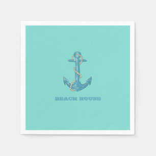 Nautical Beach House,Anchor,Rope,Mint Green    Napkin