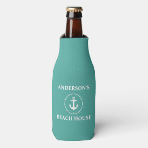 Nautical Beach House Family Name Anchor Bottle Cooler