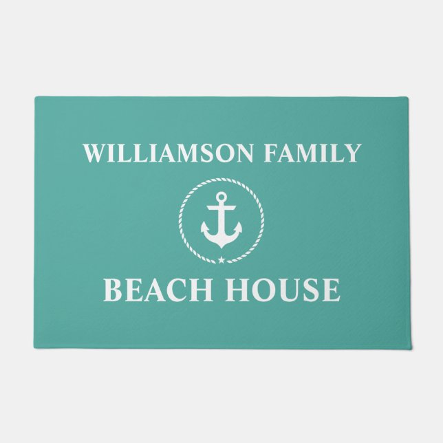 Nautical Beach House Family Name Anchor Large Doormat (Front)